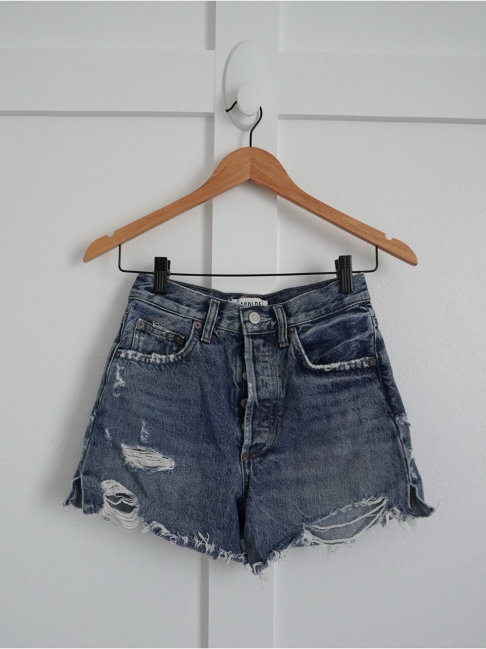 Agolde Dee Distressed High-Rise Denim Cutoff Shorts Turmoil